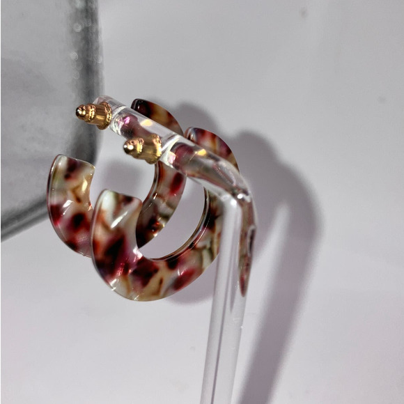 Red White Mosaic Resin Hoop 1 5/8" Earrings! - Picture 3 of 5